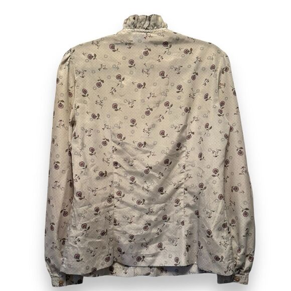 Vintage College Town Beige Floral Ruffled Button Down Shirt - Picture 5 of 6